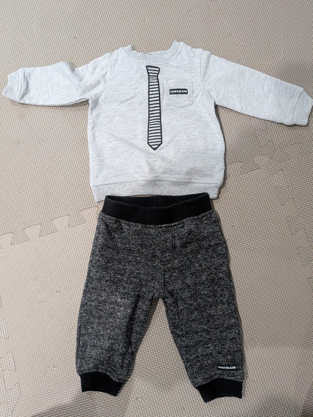 Calvin Klein Baby Gray Sweater Top & Charcoal Jogger Pants Set 6-9 Months